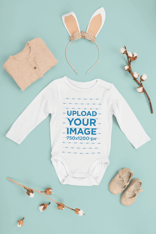 Mockup Of A Baby Onesie Featuring An Easter Themed Outfit