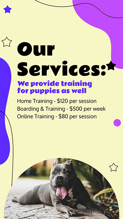 Small Business Instagram Story Creator Dog Training Prices