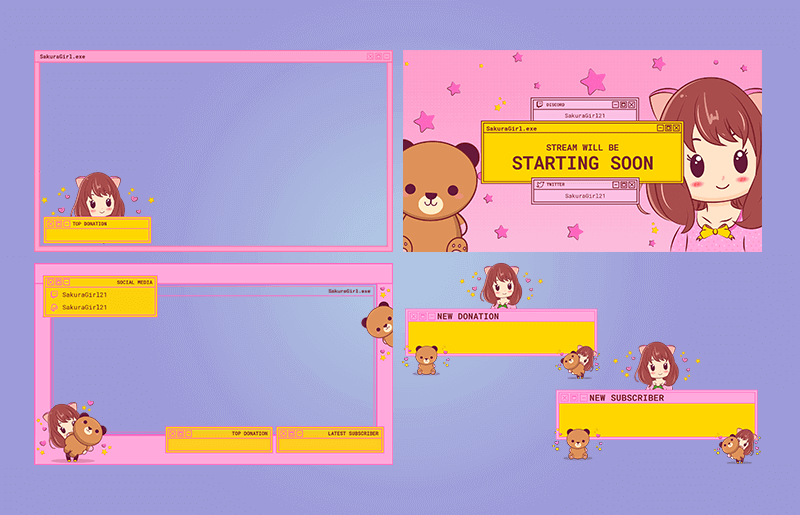 Anime Inspired Twitch Set With Pink And Yellow Theme