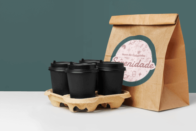 Mockup Of A Paper Bag Placed Next To Some Coffee Cups M29145 R El2