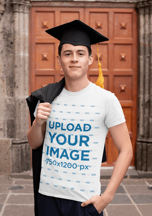Graduation T Shirt Mockup Of A Guy Posing In His Cap