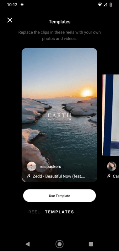 Screenshot That Shows The Instagram Reels Templates Section