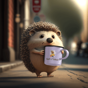 A Small 3d Hedgehog Holding A Back To School Themed Mug