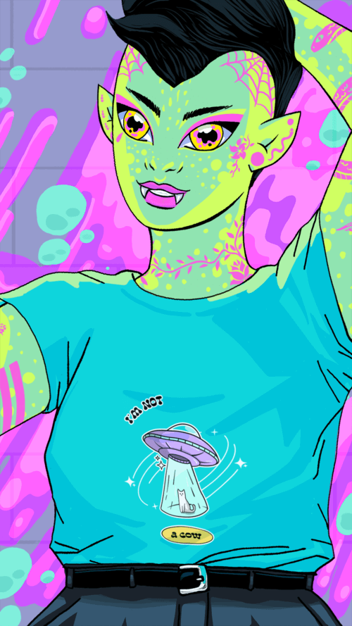 Illustrated Mockup Of An Androgynous Alien Taking A Selfie With A T Shirt 41145