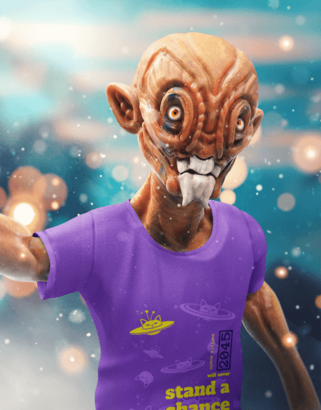 Illustrated Mockup Of An Orange Alien Taking A Selfie With A T Shirt 41147