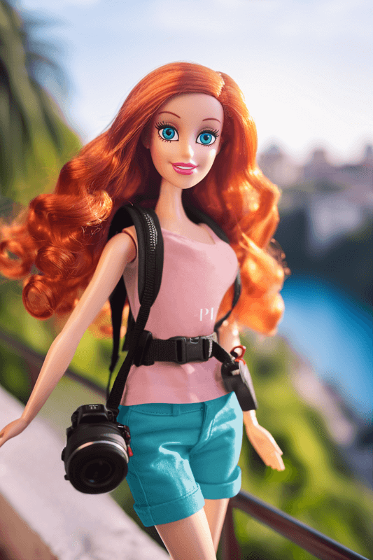 Ai Generated Mockup Of A Barbie Inspired Doll With Red Hair Wearing A Tank Top And Shorts M34550 (1)
