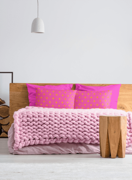 Mockup Of Two Pillows Placed On A Pink Bed M30999 R El2