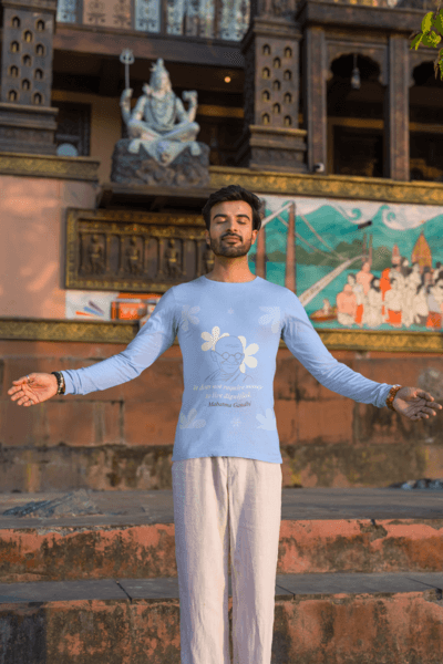 Bella Canvas Long Sleeve Tee Mockup Of A Man Meditating In A Temple M33694