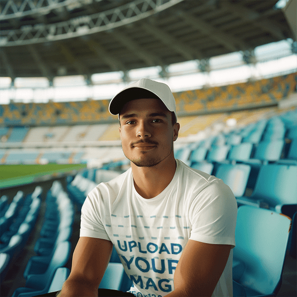 Mockup Of An Ai Generated Man Wearing A T Shirt In A Sports Stadium