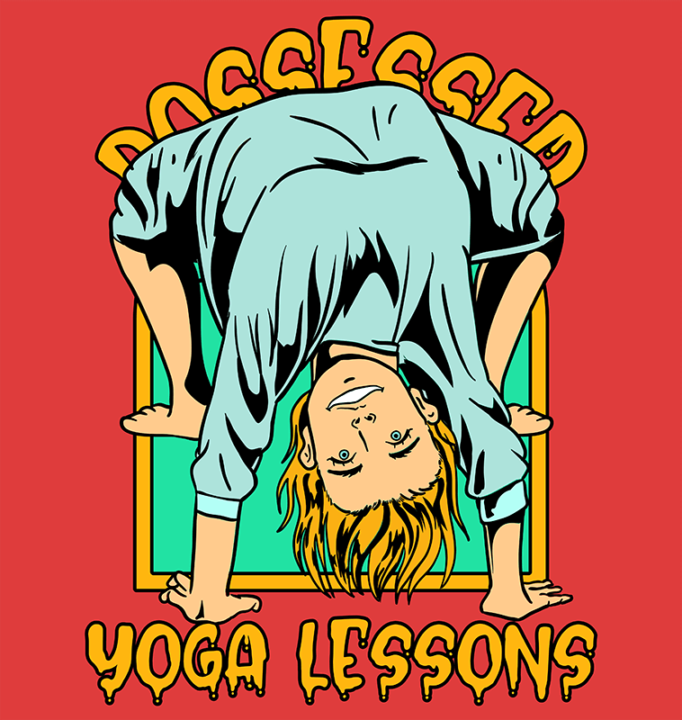 Parody T Shirt Design Generator Featuring An Illustrated Possessed Girl Doing Yoga
