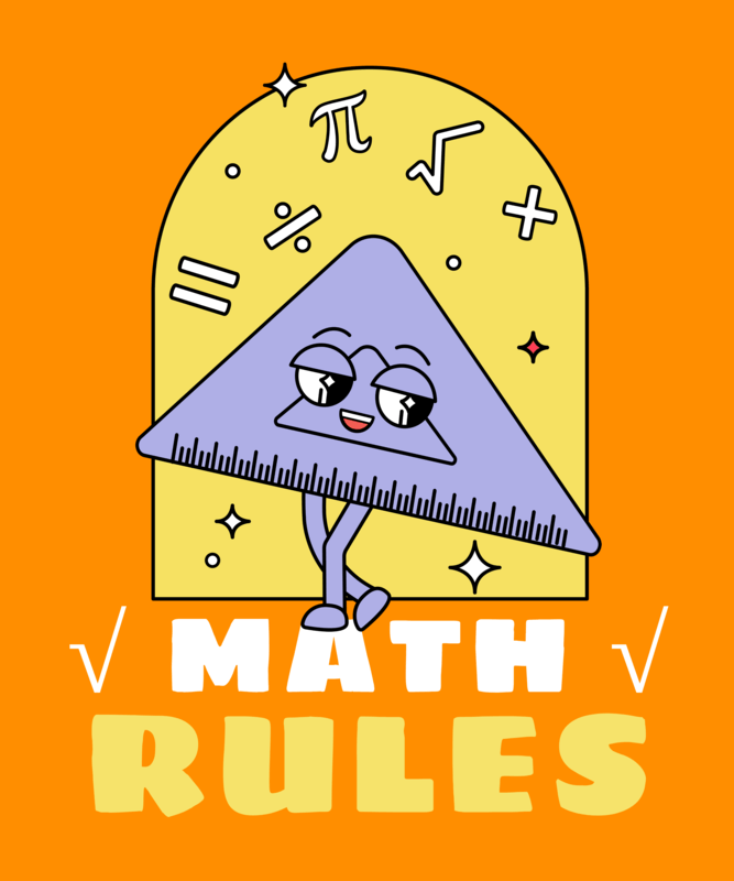 T Shirt Design Featuring A Ruler Cartoon With Math Symbols