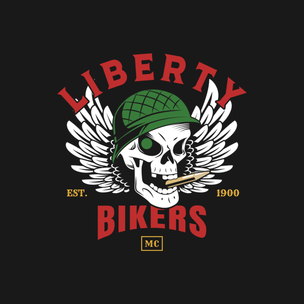 Chopper Logo Template With A Skull Illustration For A Veteran's Bikers Club