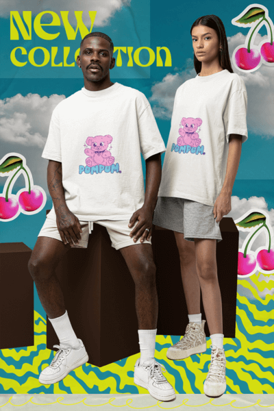T Shirt Mockup Featuring A Man And A Woman For A New Collection Ad