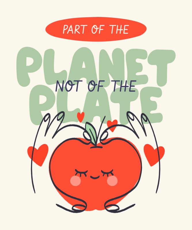 T Shirt Design Featuring An Apple And A Vegan Quote