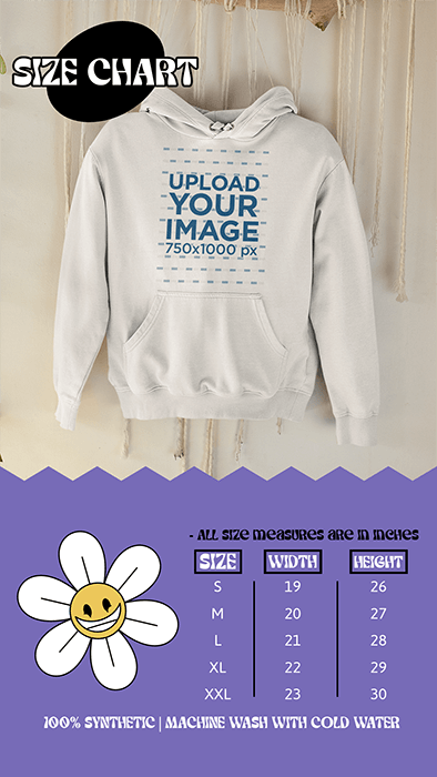 Hoodie Mockup Featuring A Size Chart For An Apparel Store