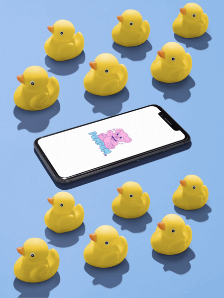Iphone X Mockup Lying Near Rubber Ducks