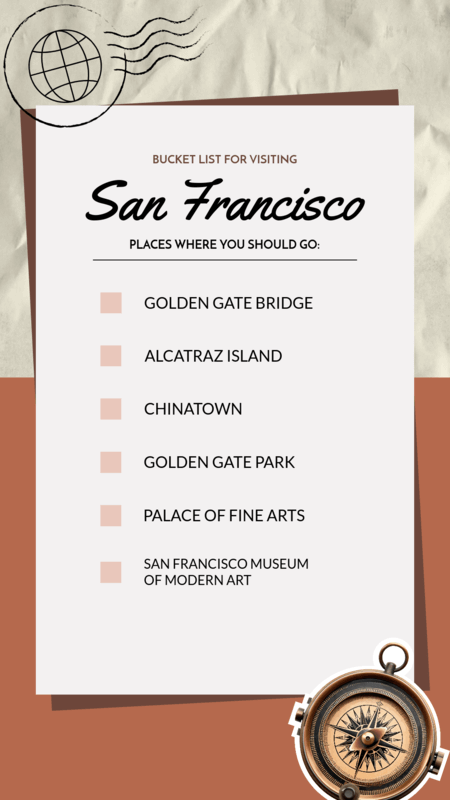 Minimalistic Instagram Story Featuring A List Of Popular Travel Spots In San Francisco