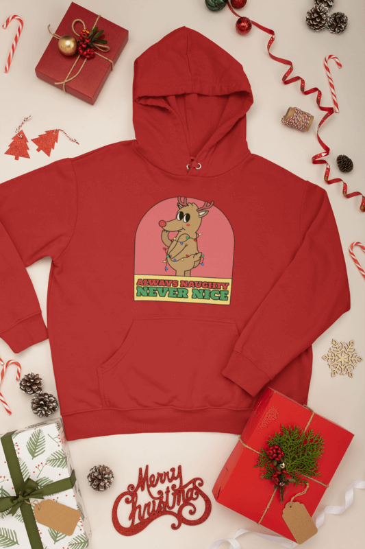 Mockup Of A Pullover Hoodie With Christmas Decorations Around It