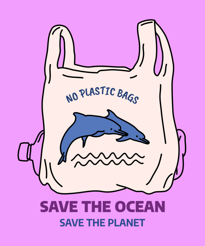 Save The Ocean T Shirt Design Featuring Dolphins Clipart