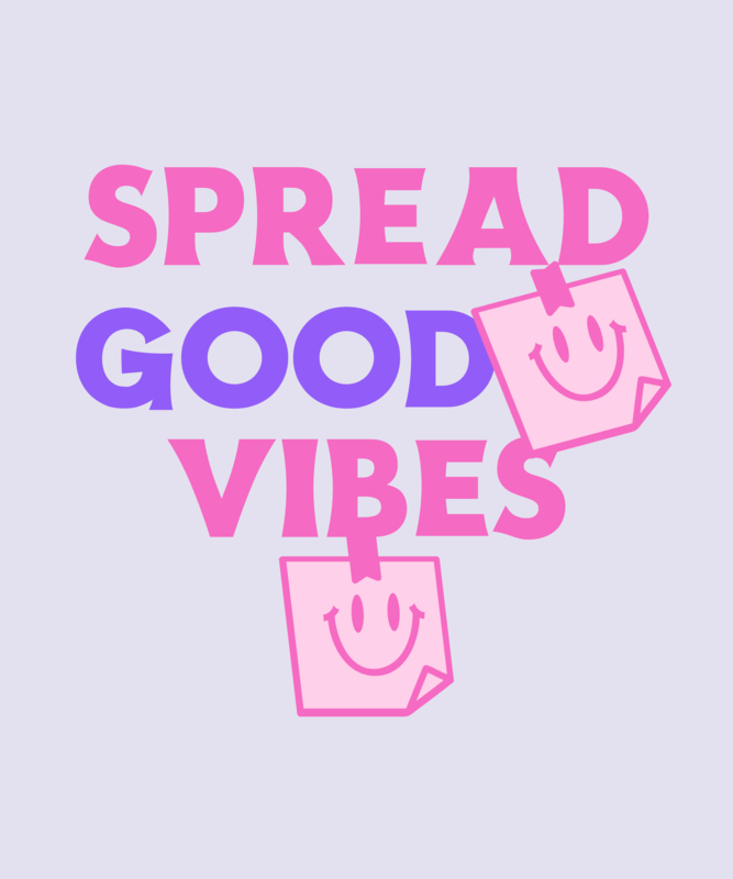 T Shirt Design Featuring A Good Vibes Quote With Smiling Notes
