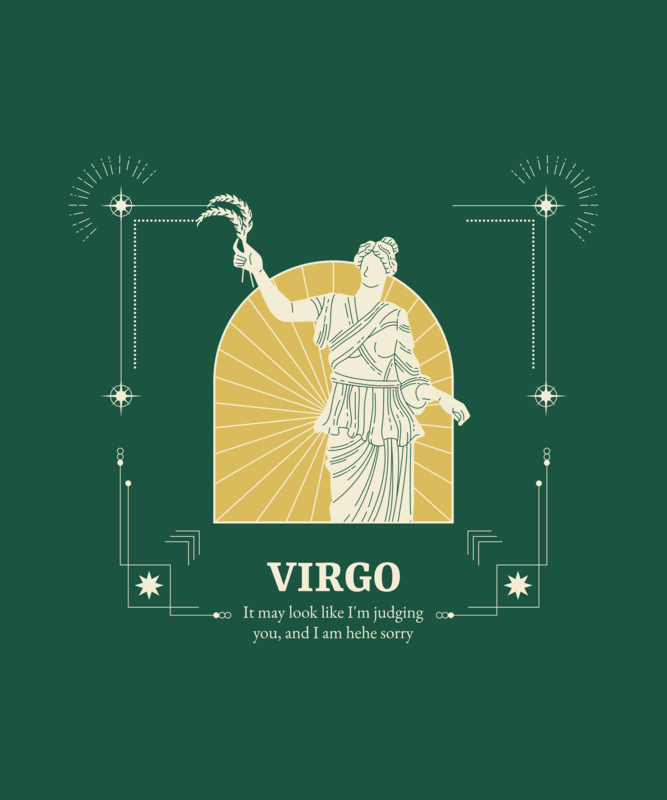 T Shirt Design Featuring A Virgo Zodiac Sign Illustration For Astrology Print On Demand Niche