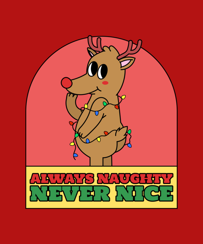Christmas T Shirt Design Featuring A Funny Reindeer Cartoon (Seasonal Print On Demand Niche)