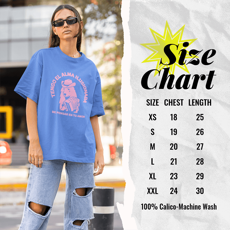 T Shirt Mockup Of A Serious Woman Featuring A Size Chart