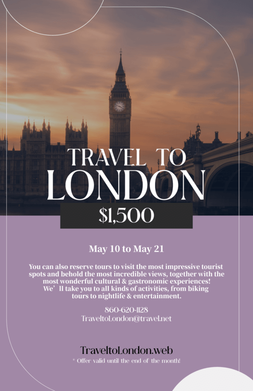 Glam Flyer Creator For Travelers With London Trip Information