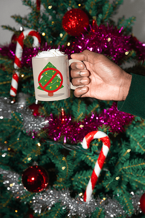 Xmas Themed Mockup Of A Man Holding A Coffee Mug With Hot Chocolate