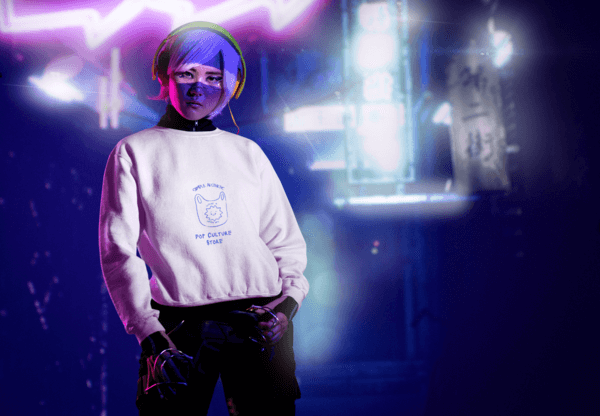 Cyberpunk 2077 Inspired Mockup Of A Woman Wearing A Sweatshirt