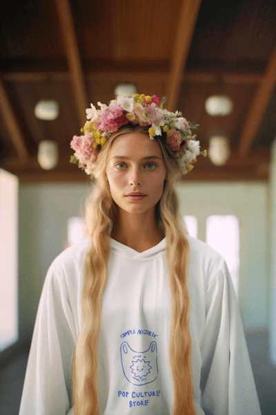 Hoodie Mockup Of An Ai Created Woman Wearing A Flower Crown Inspired By Midsommar