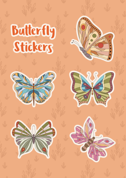 Illustrated Sticker Sheet Maker With Butterfly Graphics