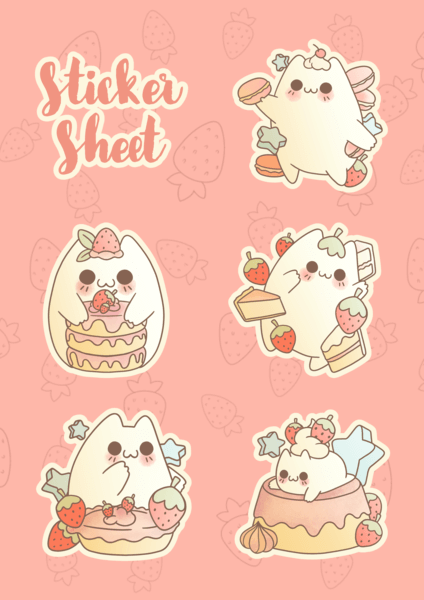 Kawaii Themed Sticker Sheet Maker Featuring A Cute Character With Pastries