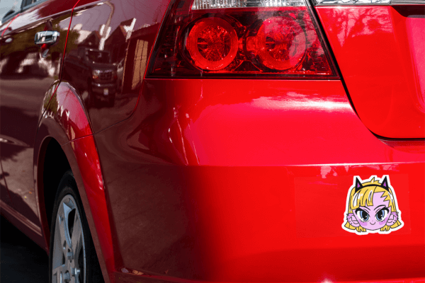 Mockup Of A Sticker On The Back Bumper Of A Red Car