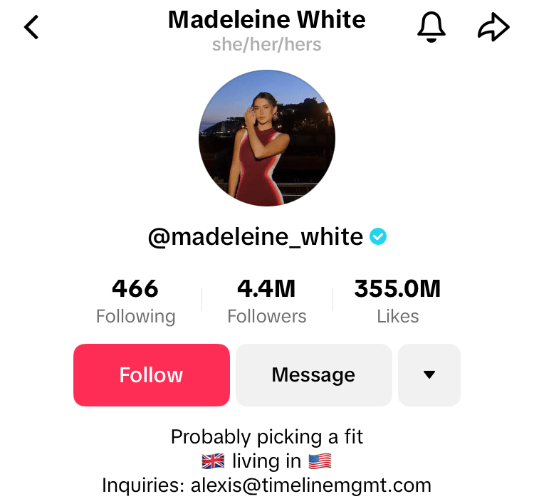 Profile Example Maddie White How To Get Verified On Tiktok