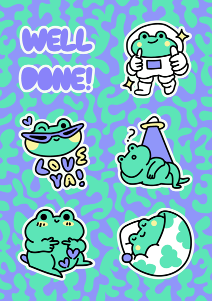 Sticker Sheet Template Featuring Cute Frog Graphics