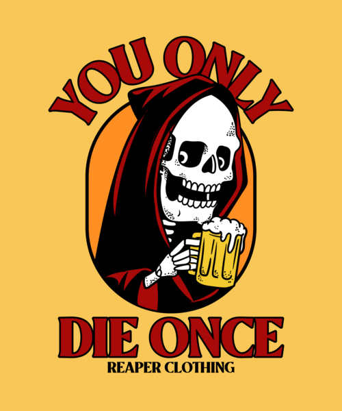 T Shirt Design Template Featuring An Illustration Of The Grim Reaper Drinking A Beer