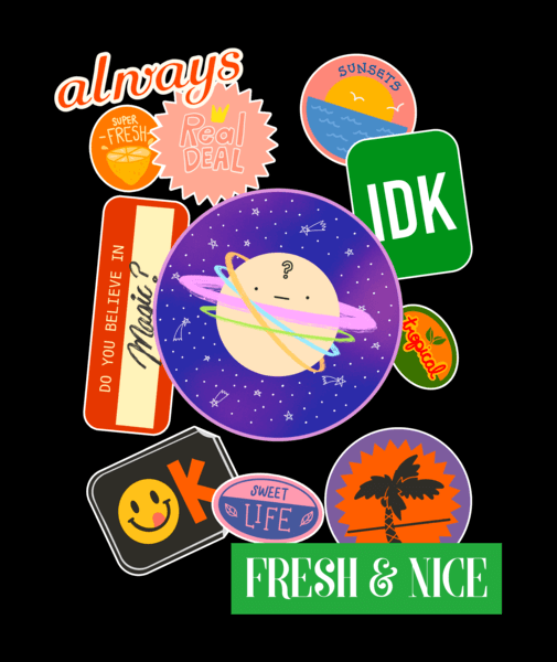 Tote Bag Design Template Featuring Fun Stickers