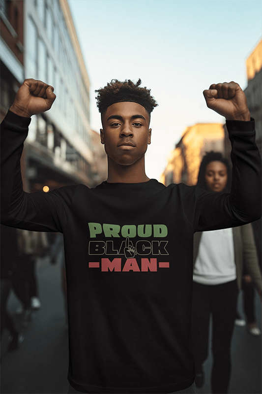 Long Sleeve Tee Mockup Featuring An Ai Generated Man Posing For A Black History Month Protest Profile