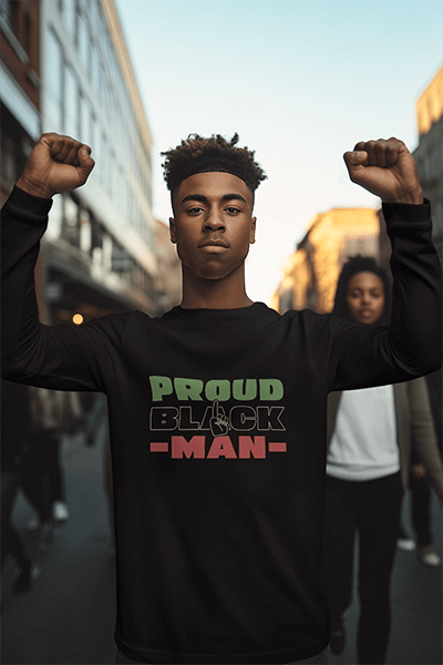 Long Sleeve Tee Mockup Featuring An Ai Generated Man Posing For A Black History Month Protest