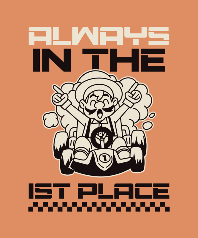 T Shirt Design With A Cartoonish Racer Inspired By Mario Kart