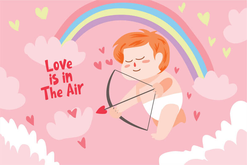 An Illustration Of A Lovely Cupid With His Arrow On A Pink Valentine's Day Color Palette Background