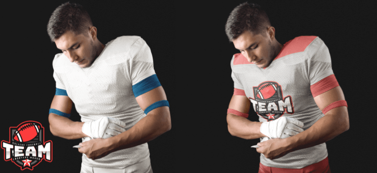 Before And After Of A Custom Football Jersey Mockup Customized With Placeit