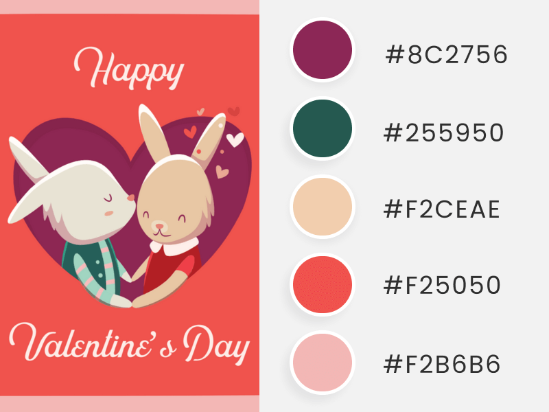 Dark Valentine's Day Color Palette In A Valentine's Day Instagram Post With Cute Illustrations
