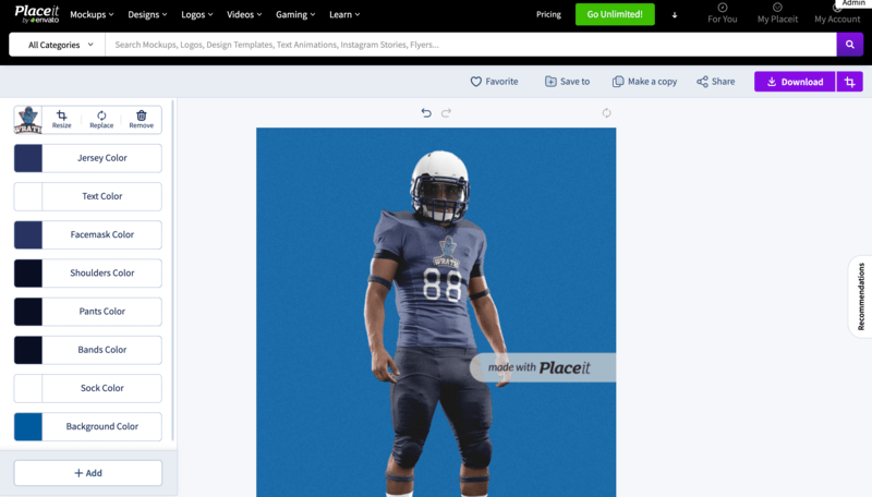 Editing A Football Mockup With Placeit