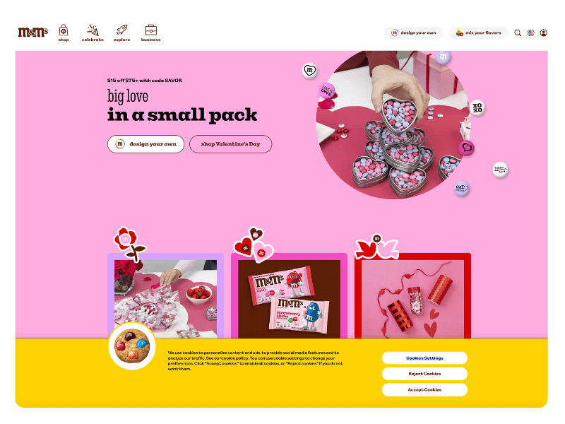 M&m's Official Website With A Valentine's Day Color Palette