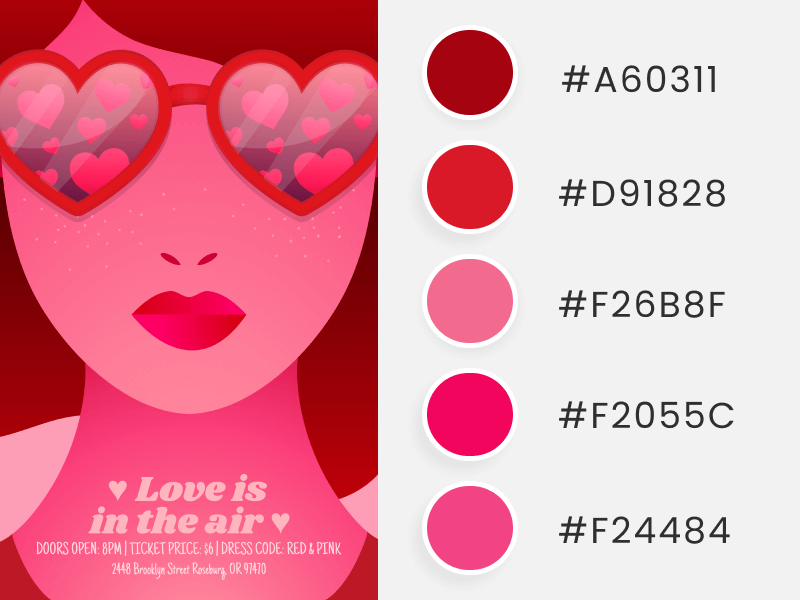Valentine's Day Color Palette Applied To An Online Flyer Maker For A Valentine's Party