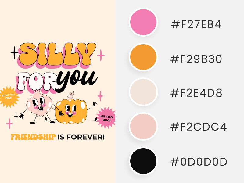 Warm Valentine's Day Color Palette For A T Shirt Design Template Featuring Illustrated Cartoons And A Quote For Best Friends