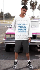 Gildan Sweatshirt Video Featuring A Serious Man Posing Against A Pink Car 7616v Ezgif.com Video To Gif Converter