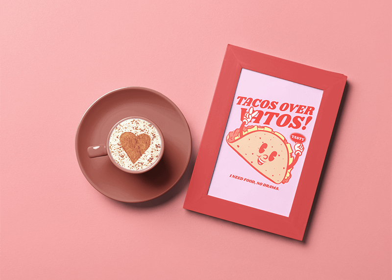 Mockup Of An Art Print Placed Next To A Cup Of Coffee With A Heart M31824 R El2